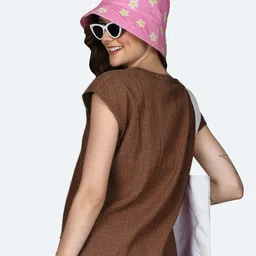 Zink London Self Design Mandarin Collar Extended Sleeves Top image 2