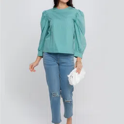 Zink London Green Mandarin Collar Top image 5