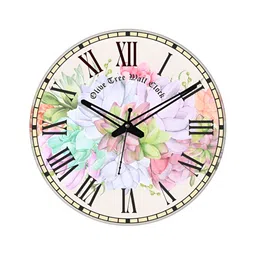OLIVE TREE White & Pink Printed Round Contemporary Wall Clock image 5