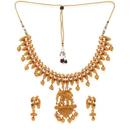 ANIKAS CREATION Gold-Plated Pink & Green Stone-Studded & Beaded Jewellery Set image 3