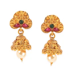 ANIKAS CREATION Gold-Plated Pink & Green Stone-Studded & Beaded Jewellery Set image 4