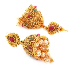 Jazz and Sizzle Gold-Plated & Pink Stone Studded Temple Jewellery Set image 5