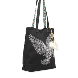 The House of Tara Black and White Canvas Eagle Motif Printed Shopper Tote Bag image 4
