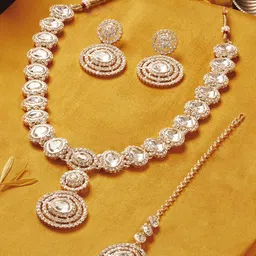Zaveri Pearls Gold-Plated Austrian Diamonds Studded Jewellery Set image 1
