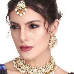 Anvik Gold-Plated Kundan-Studded & Beaded Meenakari Jewellery Set image 1