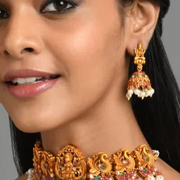 Fida Gold-Plated Pink & White Stone-Studded & Beaded Jewellery Set image 1