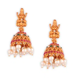 Fida Gold-Plated Pink & White Stone-Studded & Beaded Jewellery Set image 4