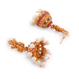 Fida Gold-Plated Pink & White Stone-Studded & Beaded Jewellery Set image 5