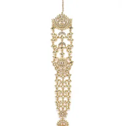 KARATCART Gold-Plated Kundan Studded Bridal Hair Braid Jewellery image 5