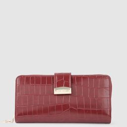 Lino Perros Women Maroon Croc Textured Zip Around Wallet-picture-36