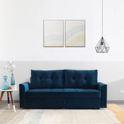casacraft from pepperfry Ines Velvet Pull Out Sofa Cum Bed In Teal Colour With Storage-picture-17