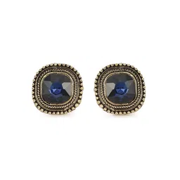 Alvaro Castagnino Men Blue & Gold Embellished Rhodium-Plated Square Cufflinks image 3