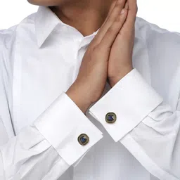 Alvaro Castagnino Men Blue & Gold Embellished Rhodium-Plated Square Cufflinks image 2