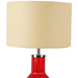 Beige Iron & Cloth Shade Table Lamp With Red Base By Sapphire image 5