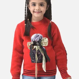 Crimsoune Club Girls Red & Black Ribbed Pullover Sweater-image-33