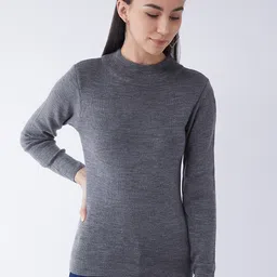 RVK Women Grey Ribbed Pullover Sweater-image-47