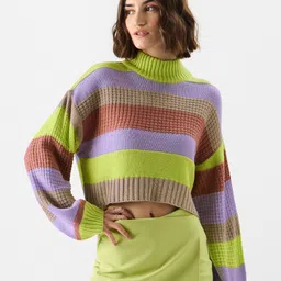 The Souled Store Colourblocked Turtle Neck Crop Pullover-picture-40