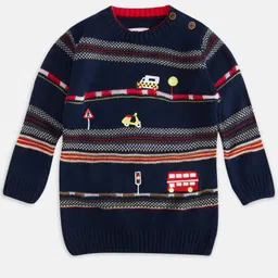 Pantaloons Baby Boys Navy Blue & Red Embroidered Pullover Sweater-picture-11