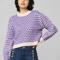 ONLY Women Purple & White Crop Pullover JDYDARLINA L/S STRUC, Passion Flower, XS-picture-14