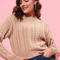 STREET 9 Women Beige Cable Knit Pullover-image-59