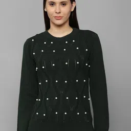 Allen Solly Woman Women Green Cable Knit Cotton Pullover with Embellished Detail-picture-19