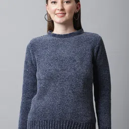 Cantabil Women Blue Cable Knit Pullover-image-72