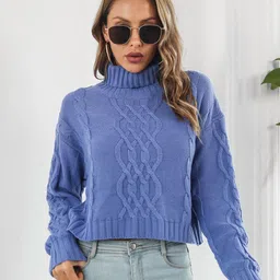 StyleCast Women Blue Long Sleeves Pullover Sweaters-image-1