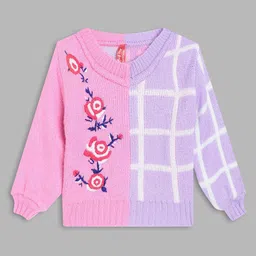 Blue Giraffe Girls Pink & Blue Colourblocked Pullover Sweater-picture-23