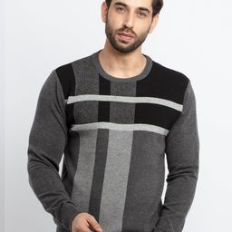 Status Quo Men Grey & Black Colourblocked Acrylic Pullover Sweater-picture-23
