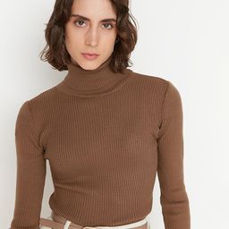 Trendyol Women Brown Ribbed Pullover-picture-48