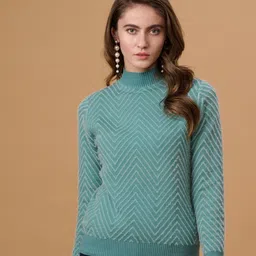 Gipsy Women Green & Grey Striped Pullover-picture-12