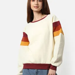 Campus Sutra Women Cream-Coloured & Brown Colourblocked Pullover-picture-35