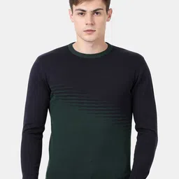 t-base Men Green & Black Colourblocked Pullover-picture-1