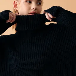STREET 9 Turtle Neck Ribbed Acrylic Pullover Sweater image 2