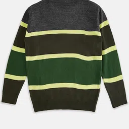 Pantaloons Junior Boys Olive Green & Grey Striped Pullover image 2
