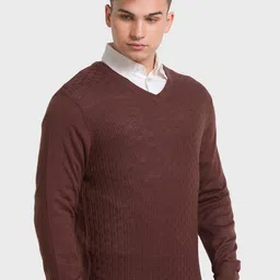 ColorPlus Men Plus Size Brown Cable Knit Pullover image 5
