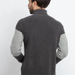 Status Quo Men Grey & White Colourblocked Acrylic Pullover Sweater image 3