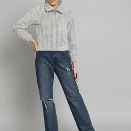 BROOWL Mock Collar Woollen Crop Sweater image 2