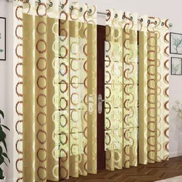 Story@home Yellow & Brown Set of 4 Geometric Sheer Door Curtain image 1