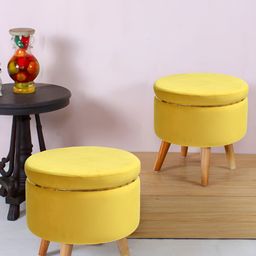 Shadowkart Yellow Wooden Pouffes Sitting Mudda Ottomans-picture-8