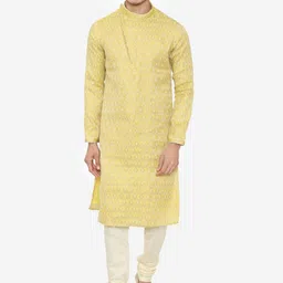 Manu Men Yellow Self Design Kurta with Churidar-picture-40