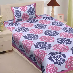 UNIBLISS Pink & White Floral Printed Cotton 144 TC Single Bedsheet With 1 Pillow Cover-picture-11