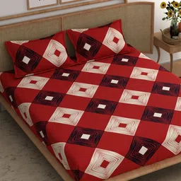 CHHAVI INDIA Red & White Geometric 210 TC Queen Bedsheet with 2 Pillow Covers-picture-10