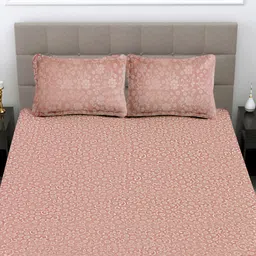 FABINALIV Peach-Coloured Floral 300 TC King Bedsheet with 2 Pillow Covers image 4