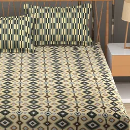 MAFATLAL Yellow & Black Geometric Cotton 120 TC Queen Bedsheet With 2 Pillow Covers image 4