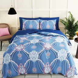 kopa BIANCA Sterling Blue & White Ethnic Motifs 152 TC 2 Single Bedsheet With 2 Pillow Covers image 3