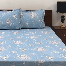 Steve & Anderson Elevate Blue Floral 164 TC Queen Bedsheet image 4