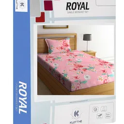 KLOTTHE Pink & Red Floral Printed 300 TC Single Bedsheet With Pillow Cover image 4