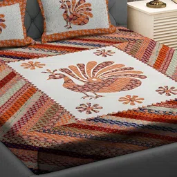 RRC Brown & White Ethnic Motifs 164 TC Queen Bedsheet with 2 Pillow Covers image 2