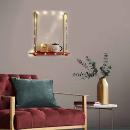 VAH Kya Bat Hai !! Wooden Wall Hanging Shelf with Jute Rope & LED Lights image 3